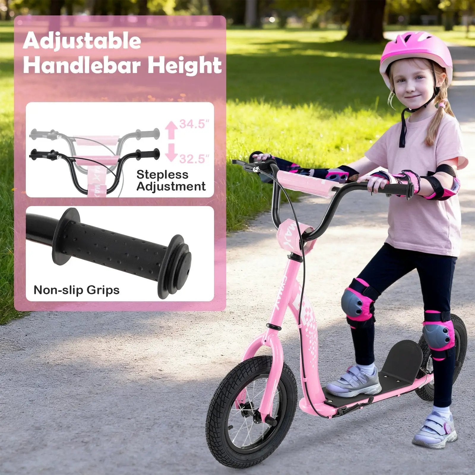 Kids Scooter Youth Kick Scooter with Adjustable Height Handlebar 12-Inch Inflatable Wheels by DirectDeals