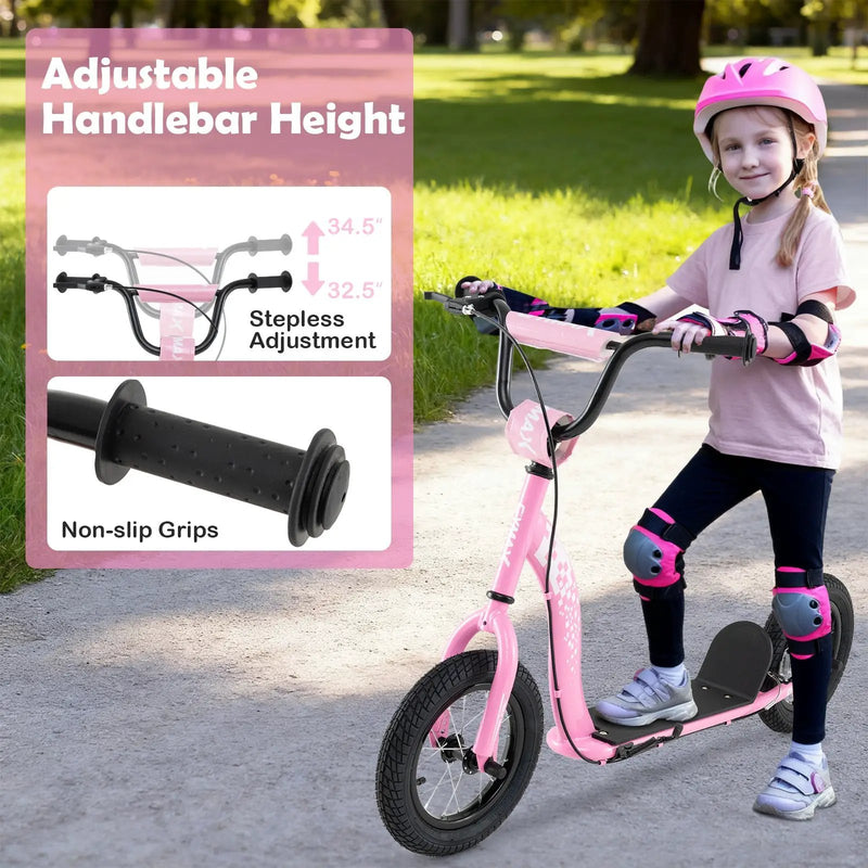 Kids Scooter Youth Kick Scooter with Adjustable Height Handlebar 12-Inch Inflatable Wheels by DirectDeals