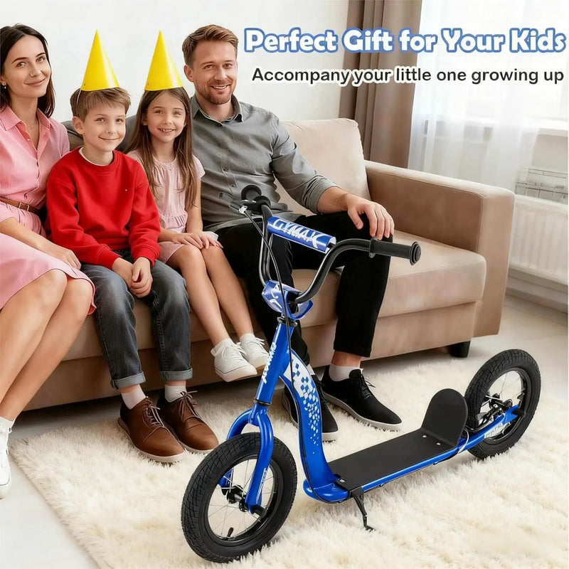 Kids Scooter Youth Kick Scooter with Adjustable Height Handlebar 12-Inch Inflatable Wheels by DirectDeals