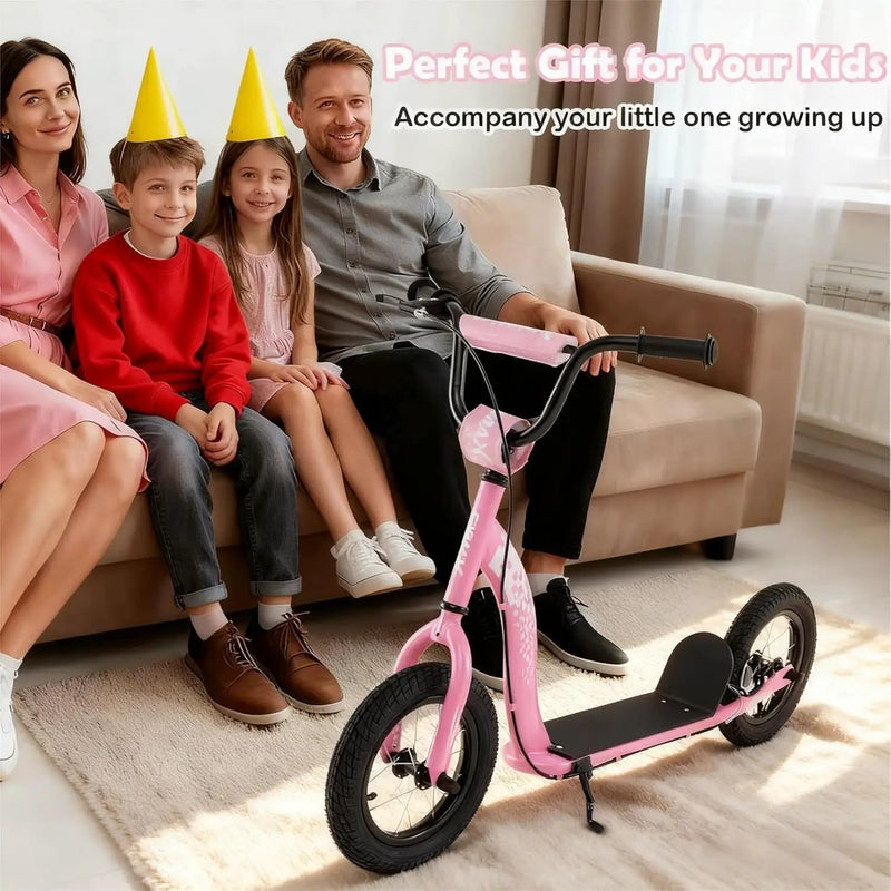 Kids Scooter Youth Kick Scooter with Adjustable Height Handlebar 12-Inch Inflatable Wheels by DirectDeals