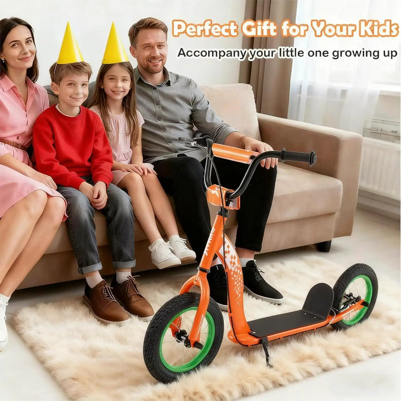 Kids Scooter Youth Kick Scooter with Adjustable Height Handlebar 12-Inch Inflatable Wheels by DirectDeals