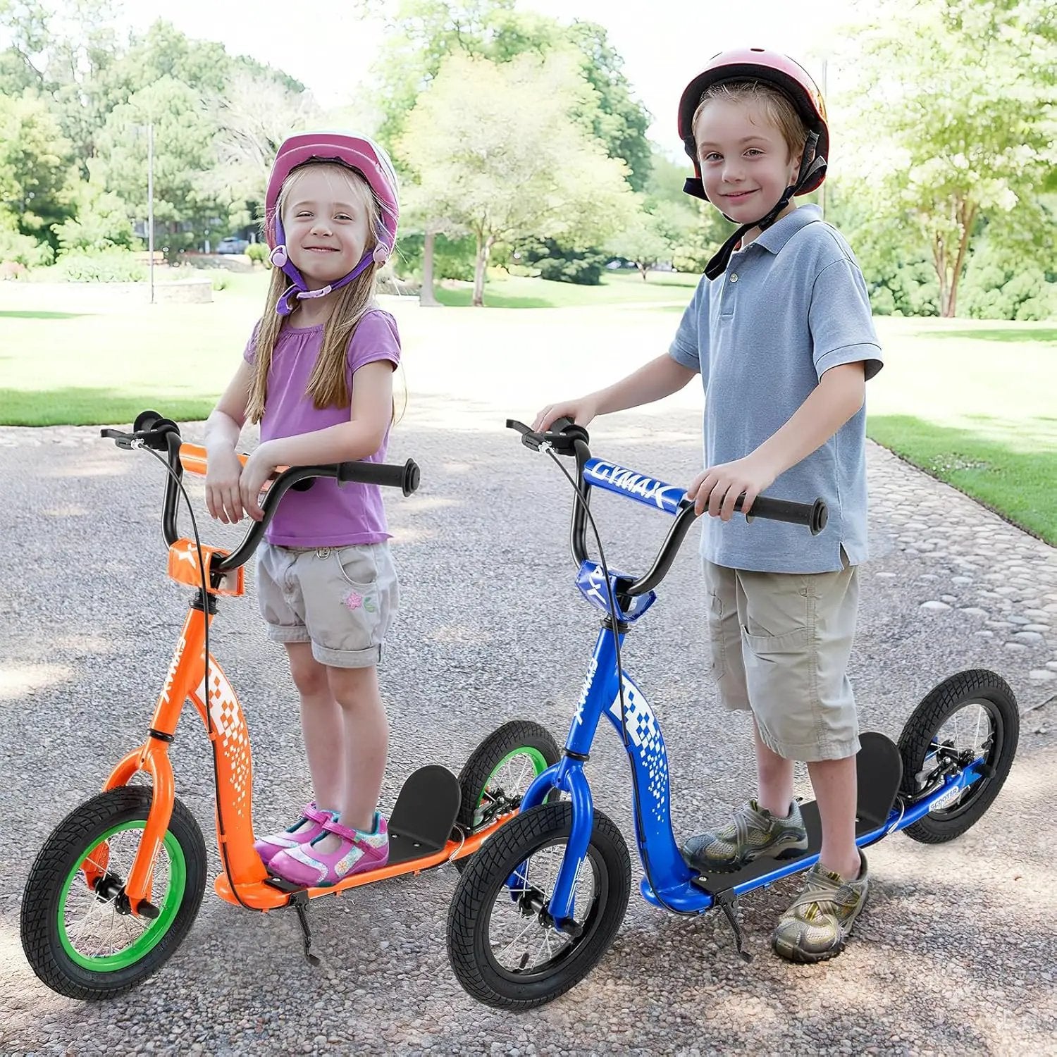 Kids Scooter Youth Kick Scooter with Adjustable Height Handlebar 12-Inch Inflatable Wheels by DirectDeals