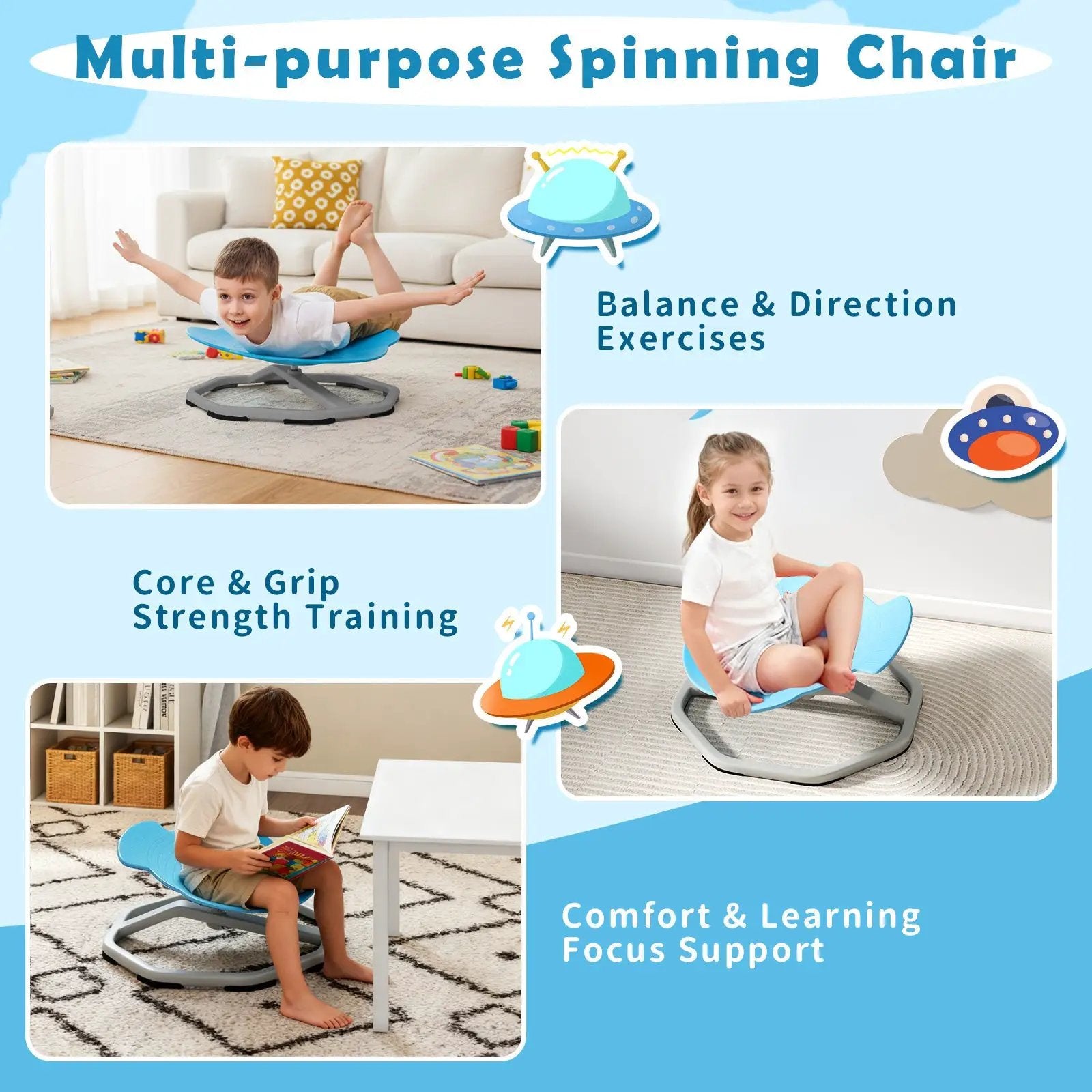 Kids Sensory Swivel Chair 360° Spinning Seat with Metal Base by DirectDeals