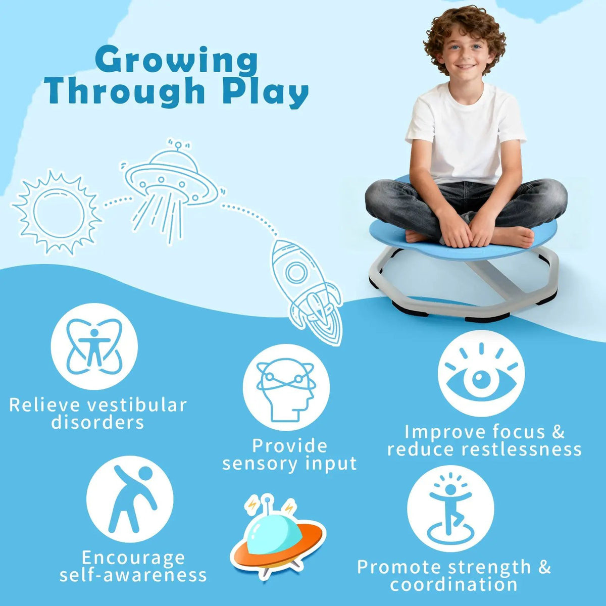 Kids Sensory Swivel Chair 360° Spinning Seat with Metal Base, photo 7 of 16