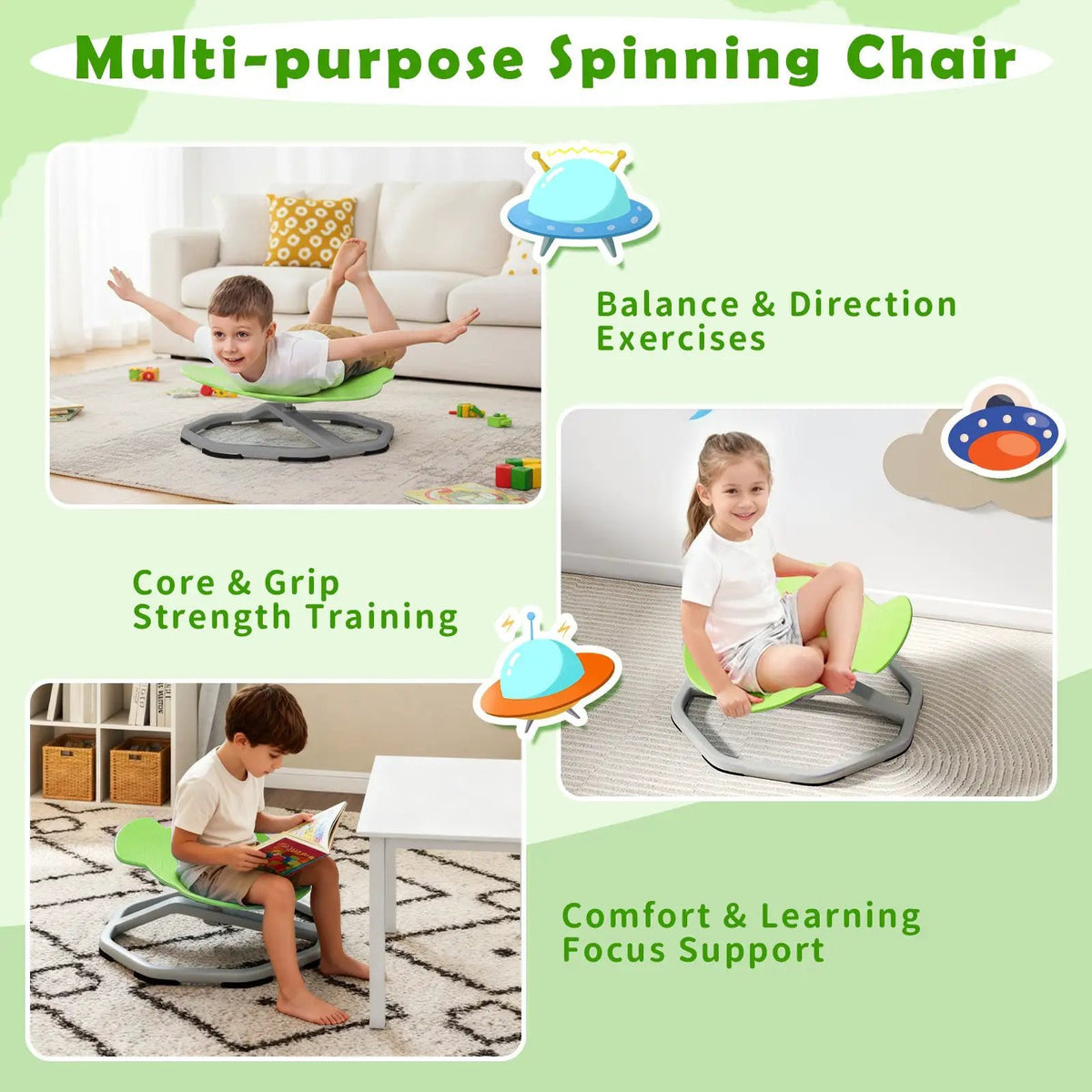 Kids Sensory Swivel Chair 360° Spinning Seat with Metal Base, photo 14 of 16