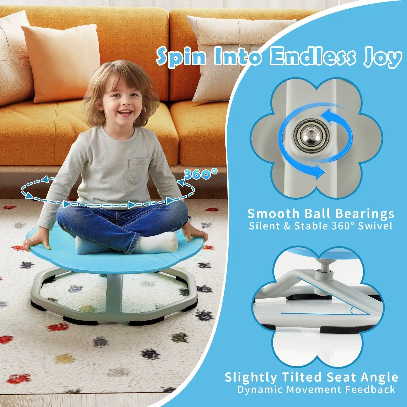 Kids Sensory Swivel Chair Cat Claw 360¬∞ Spinning Chair with Non-Slip Metal Base by DirectDeals