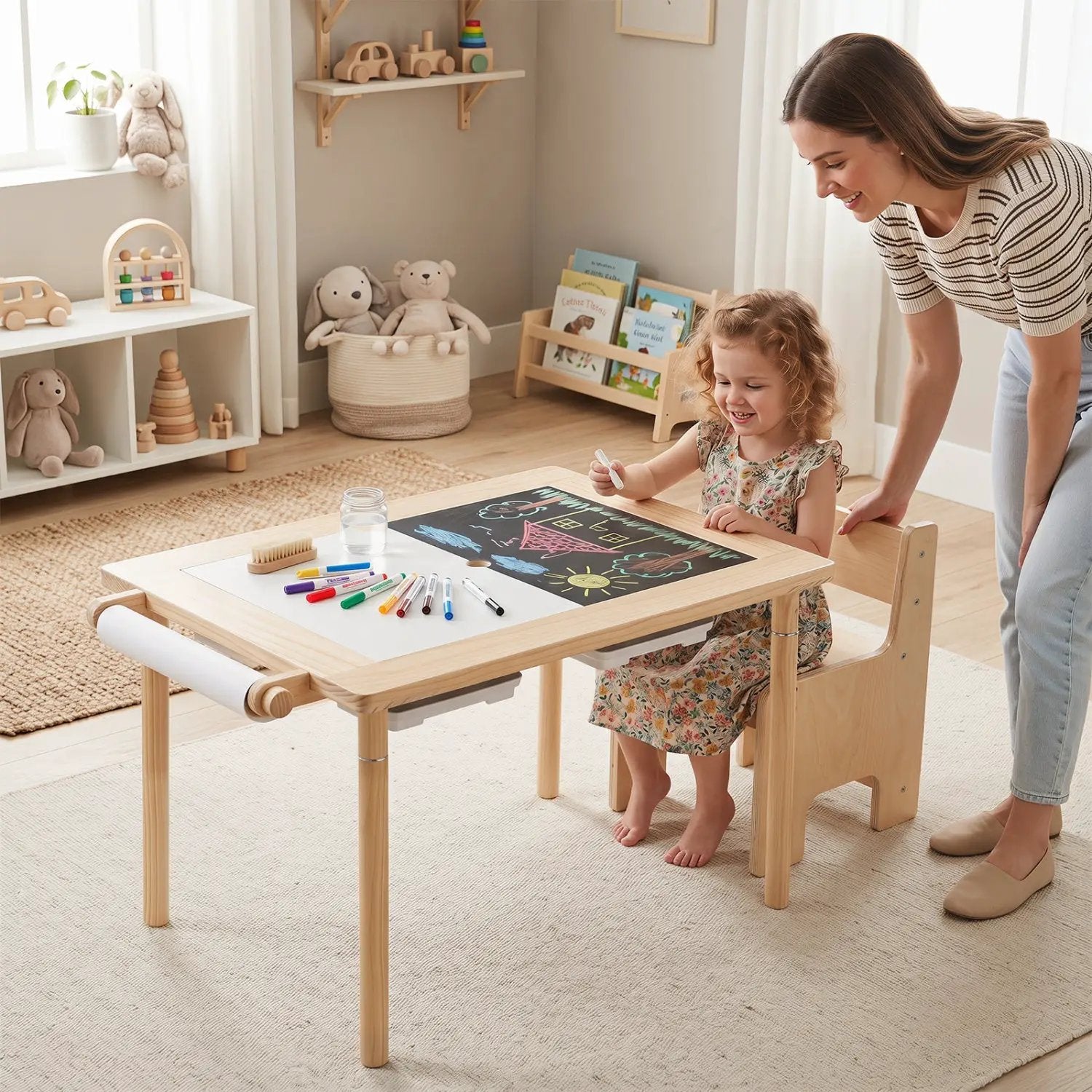 Kids Sensory Table Set with Adjustable Height and 2 Chairs by DirectDeals