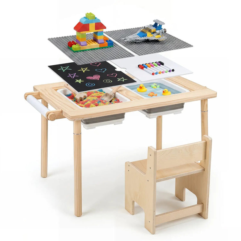 Kids Sensory Table Set with Adjustable Height and 2 Chairs by DirectDeals