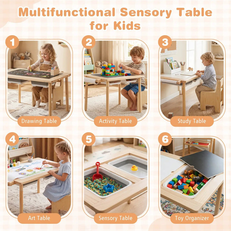 Kids Sensory Table Set with Adjustable Height and 2 Chairs by DirectDeals