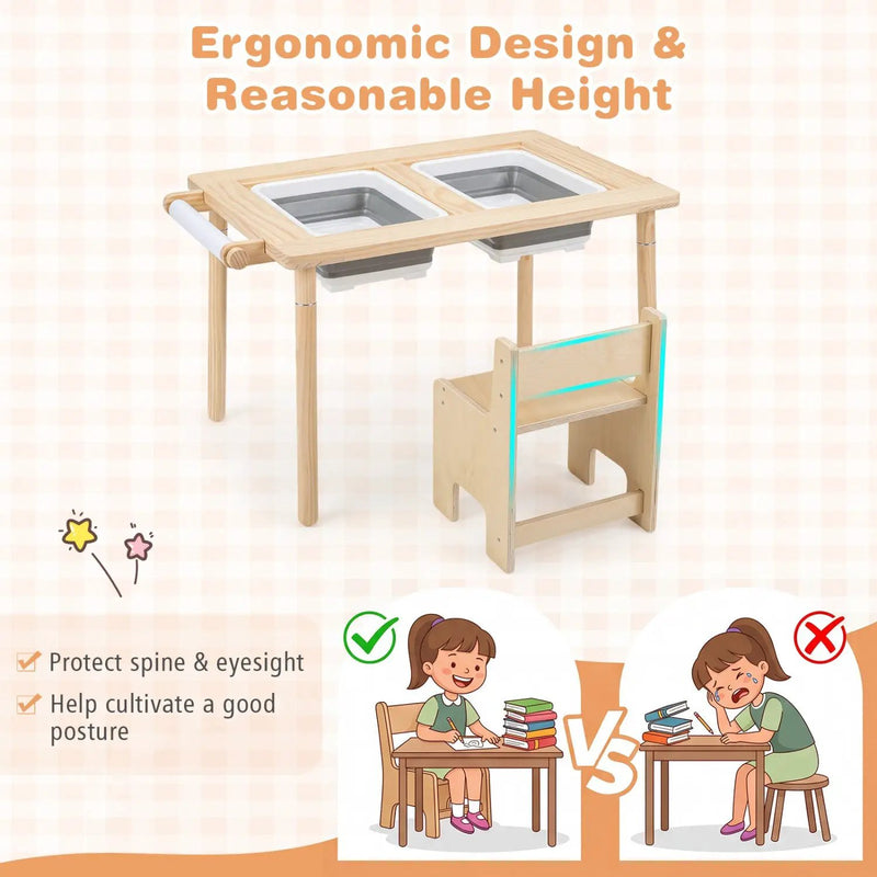 Kids Sensory Table Set with Adjustable Height and 2 Chairs by DirectDeals