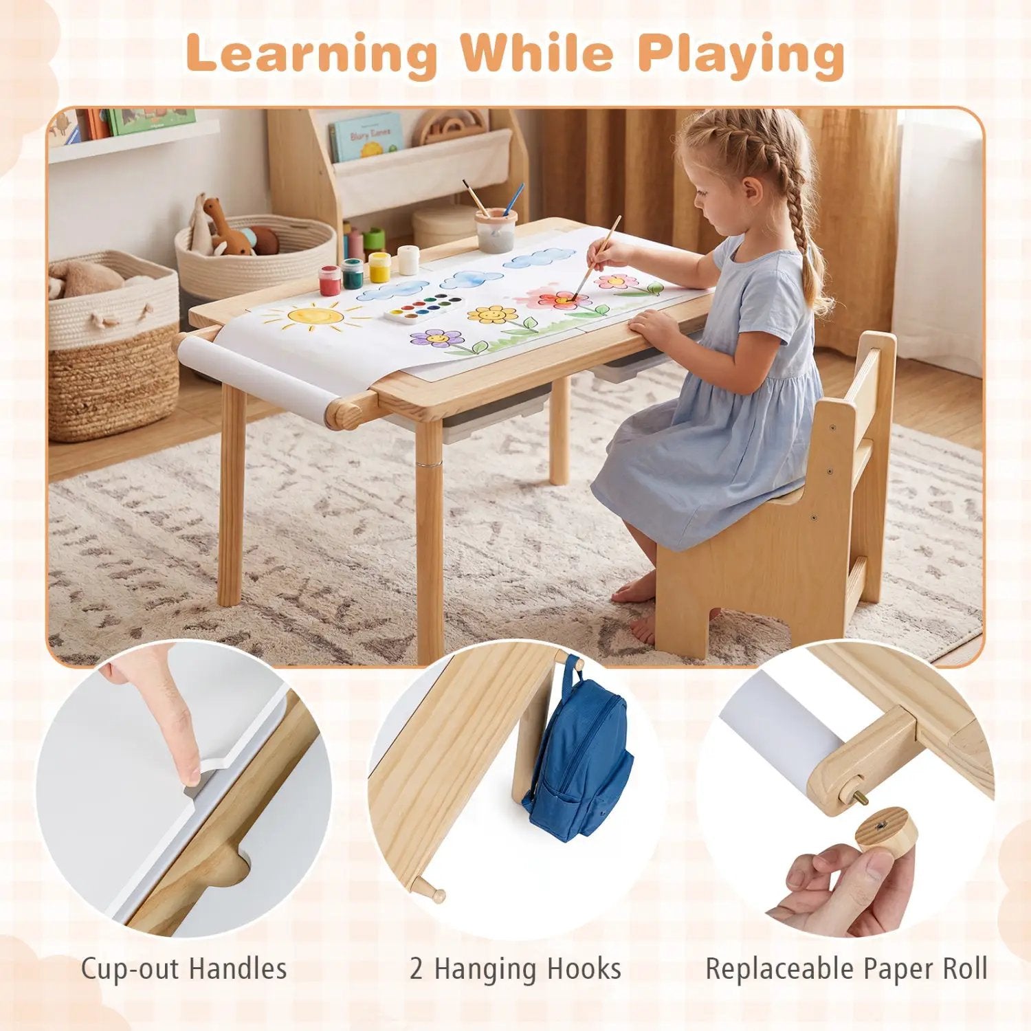 Kids Sensory Table Set with Adjustable Height and 2 Chairs by DirectDeals