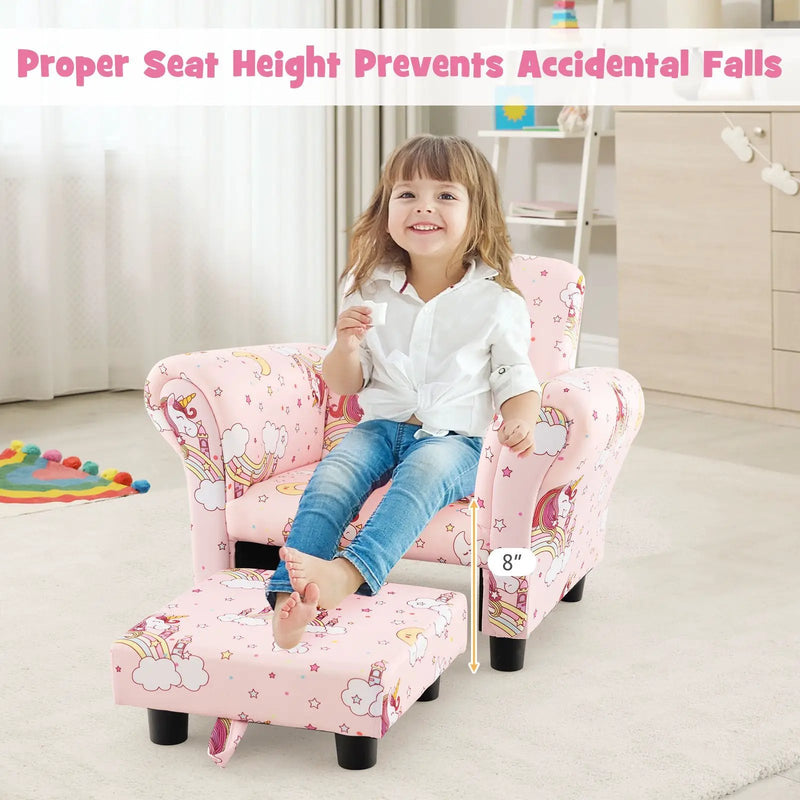 Kids Single Sofa with Cute Patterns Ergonomic Backrest and Armrests by DirectDeals