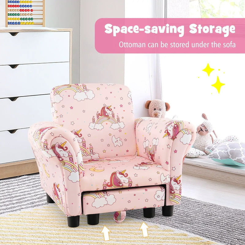 Kids Single Sofa with Cute Patterns Ergonomic Backrest and Armrests by DirectDeals
