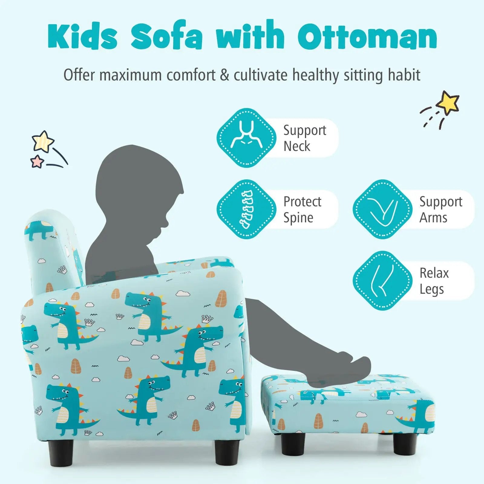 Kids Single Sofa with Cute Patterns Ergonomic Backrest and Armrests by DirectDeals