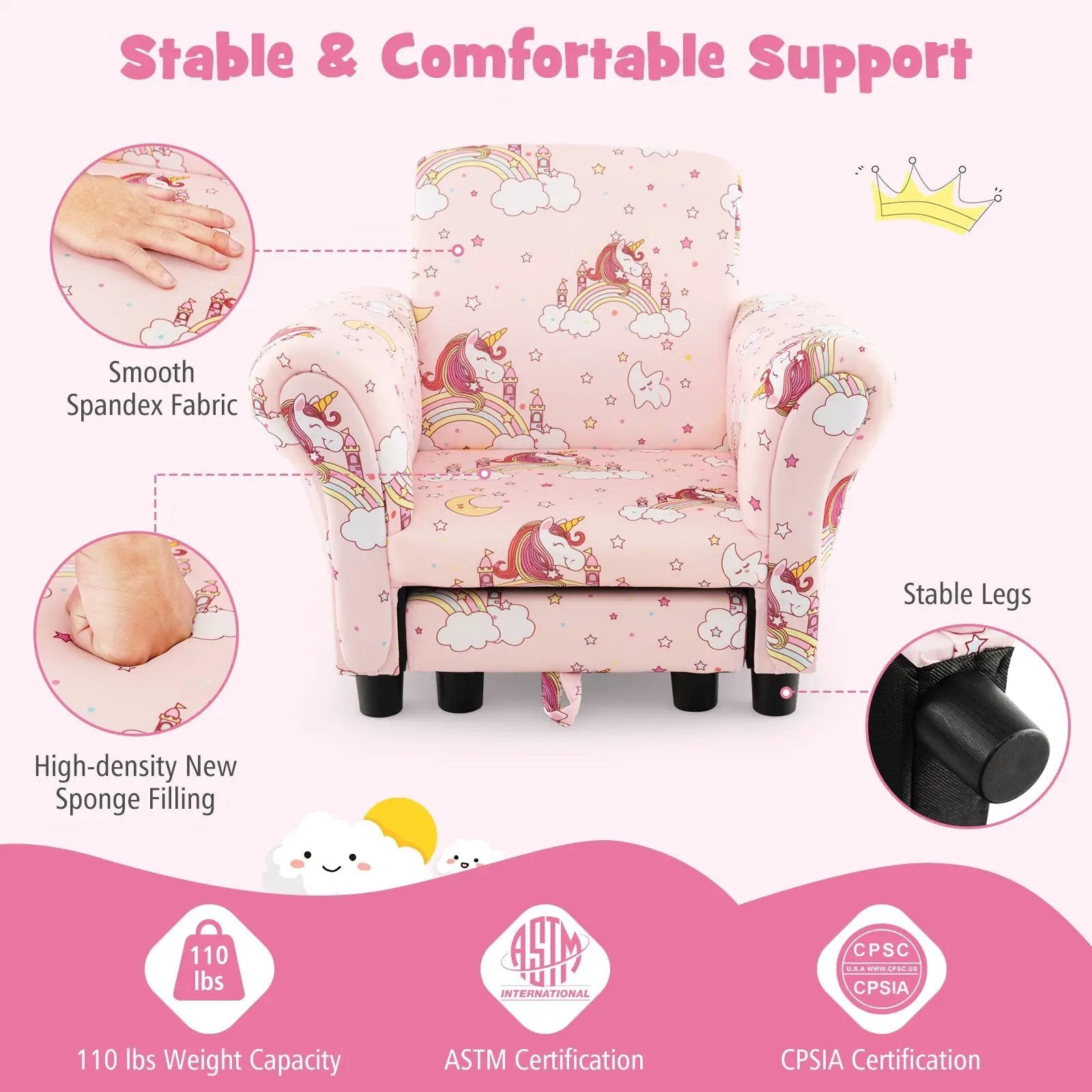 Kids Single Sofa with Cute Patterns Ergonomic Backrest and Armrests by DirectDeals