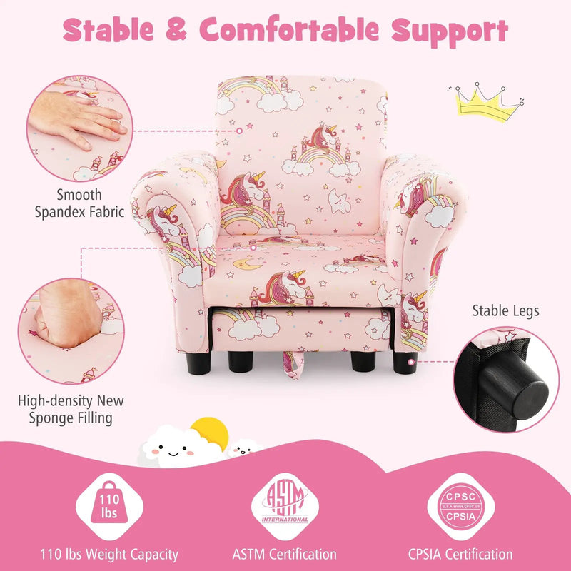 Kids Single Sofa with Cute Patterns Ergonomic Backrest and Armrests by DirectDeals