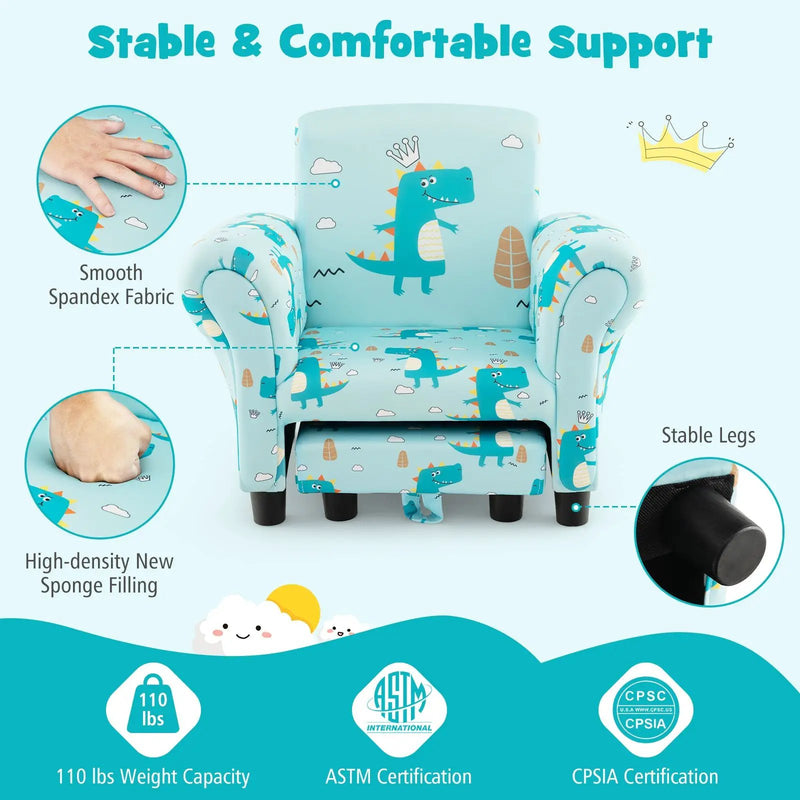 Kids Single Sofa with Cute Patterns Ergonomic Backrest and Armrests by DirectDeals