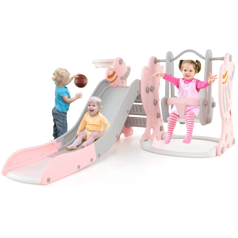 4-in-1 Kids Slide and Swing Set with Basketball Hoop by DirectDeals