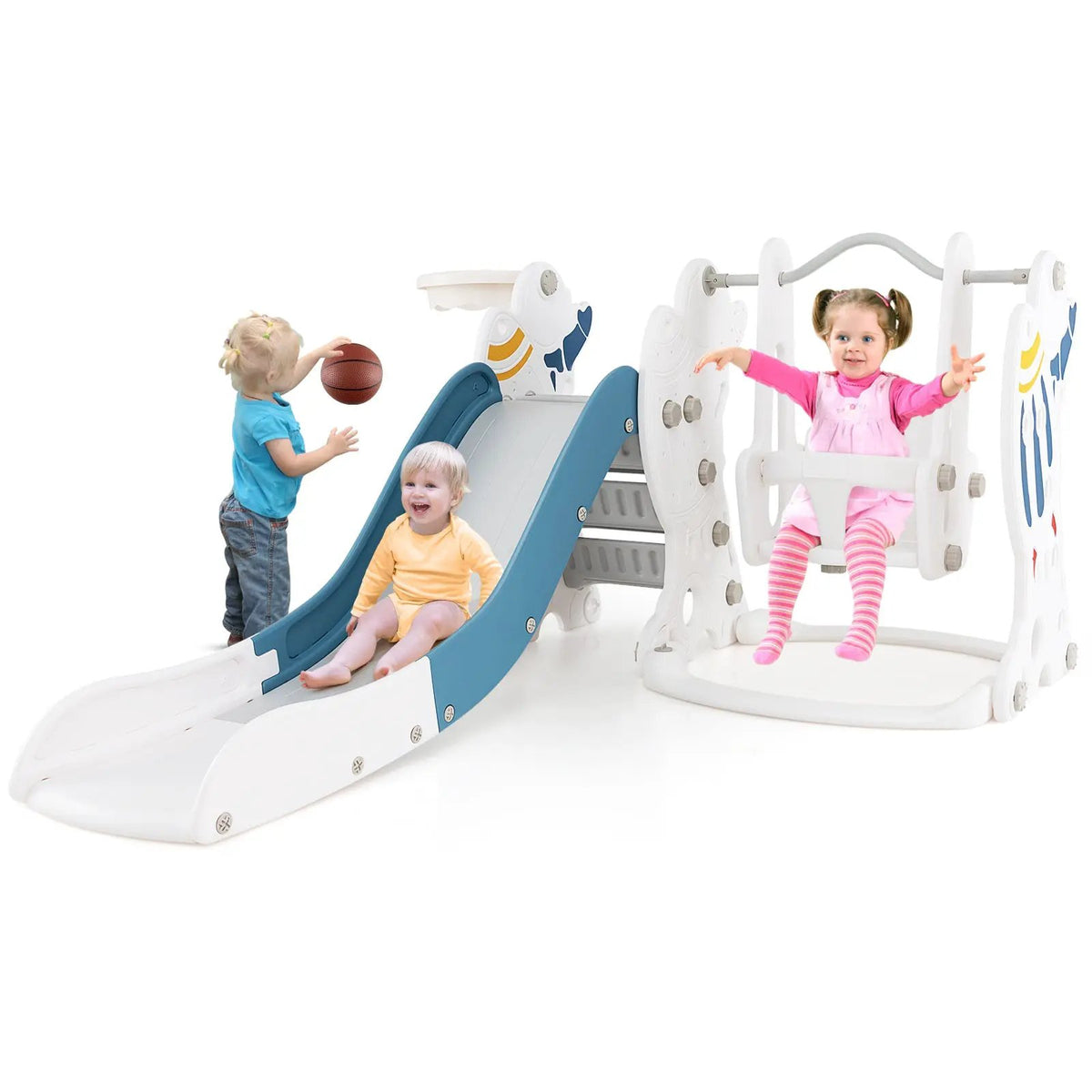 4-in-1 Kids Slide and Swing Set with Basketball Hoop, photo 3 of 9