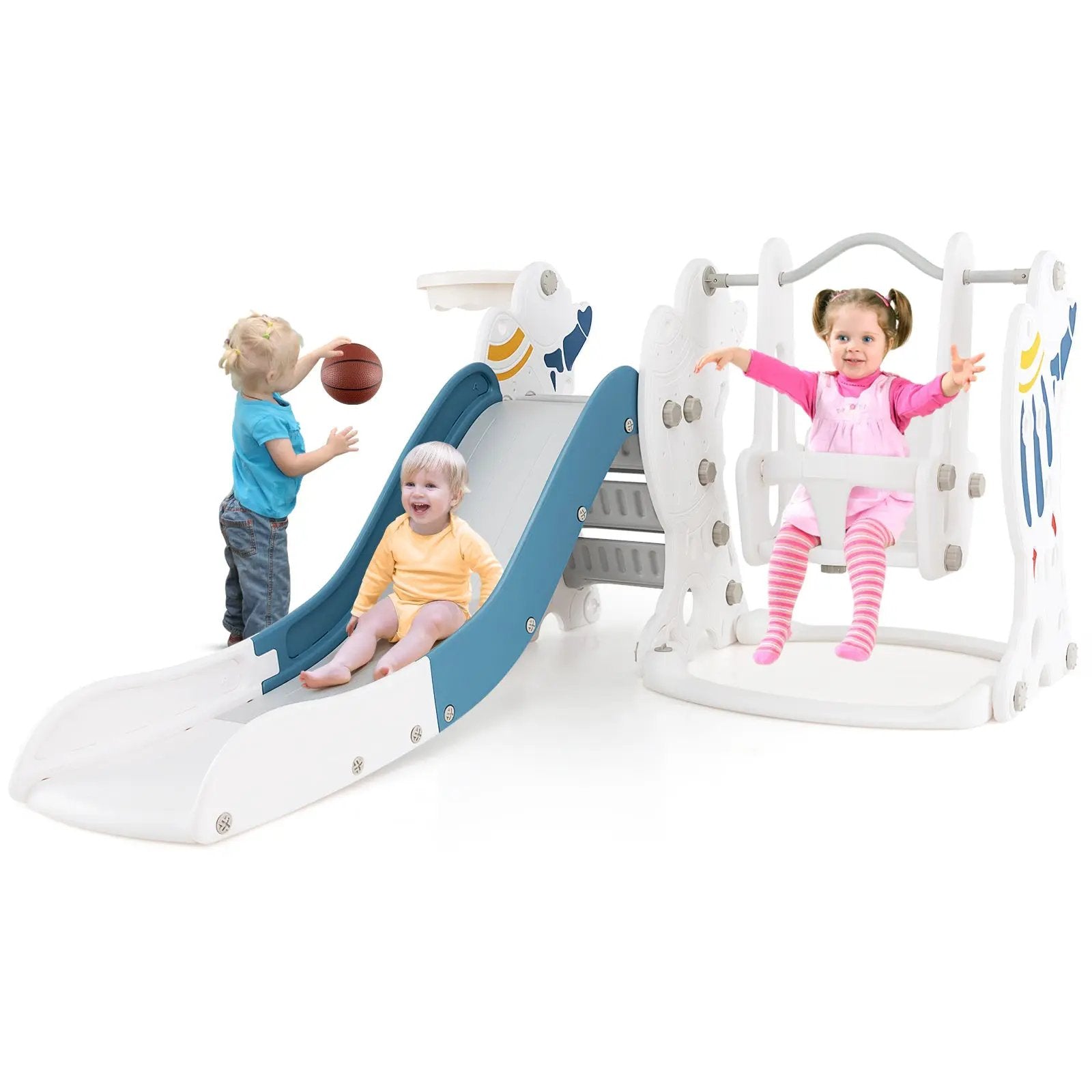 4-in-1 Kids Slide and Swing Set with Basketball Hoop by DirectDeals