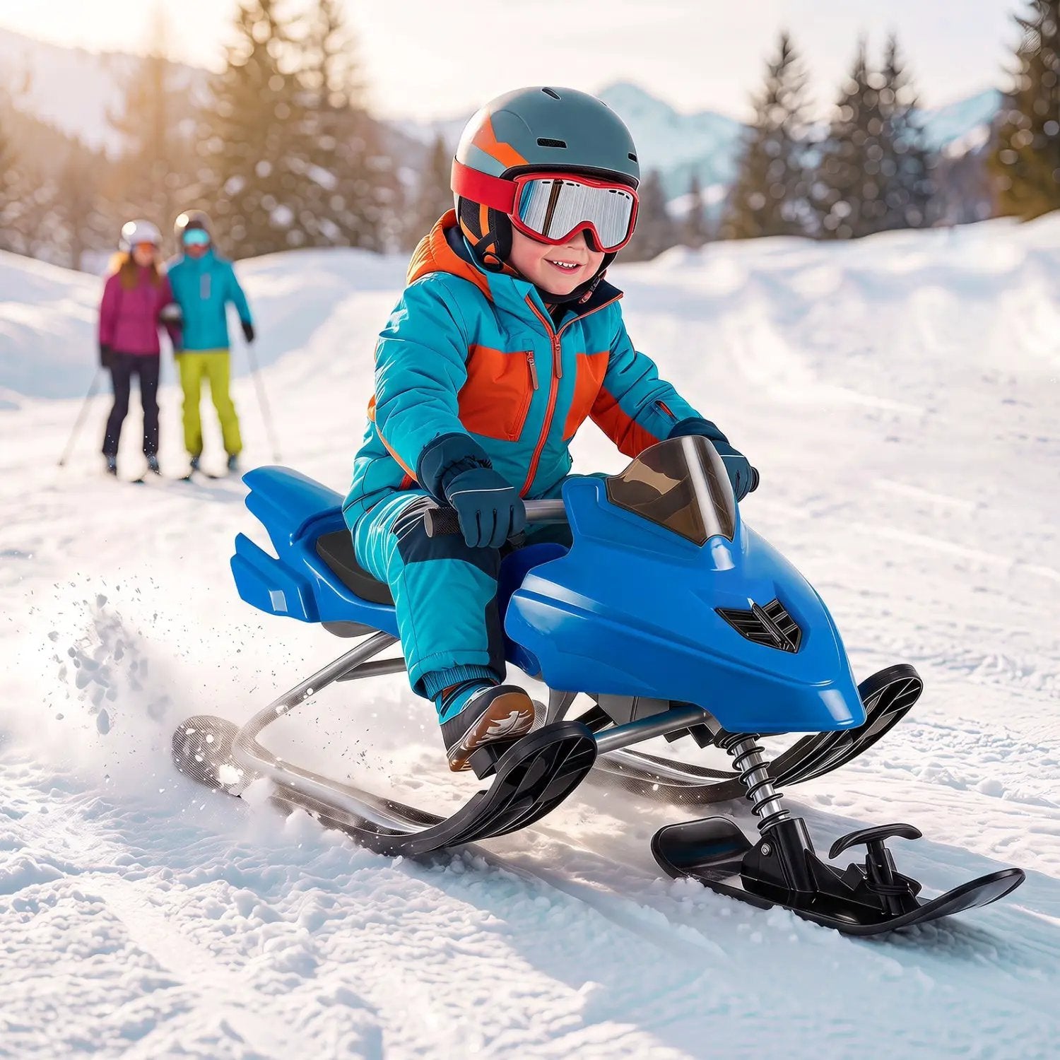 Snow Racer Sled with Brakes and Steering Handle for Kids by DirectDeals