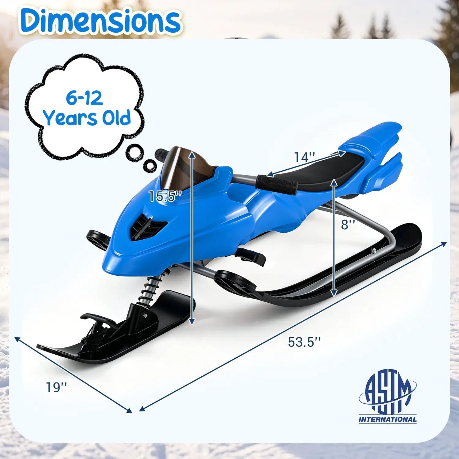 Snow Racer Sled with Brakes and Steering Handle for Kids by DirectDeals