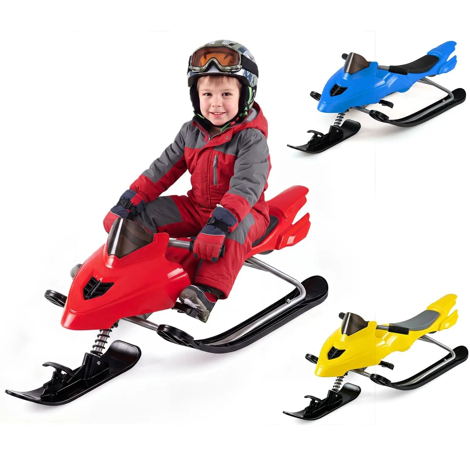 Snow Racer Sled with Brakes and Steering Handle for Kids by DirectDeals