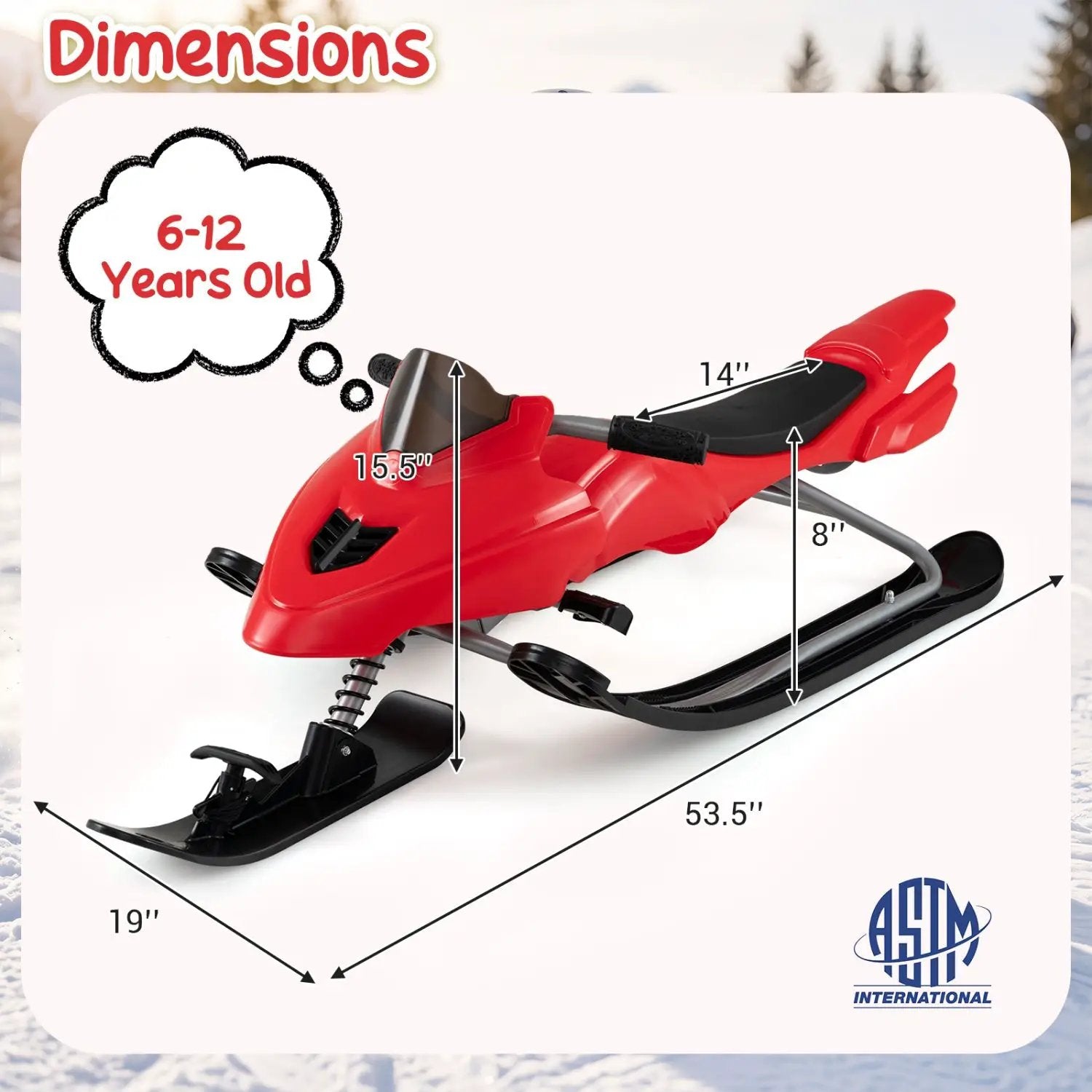 Snow Racer Sled with Brakes and Steering Handle for Kids by DirectDeals