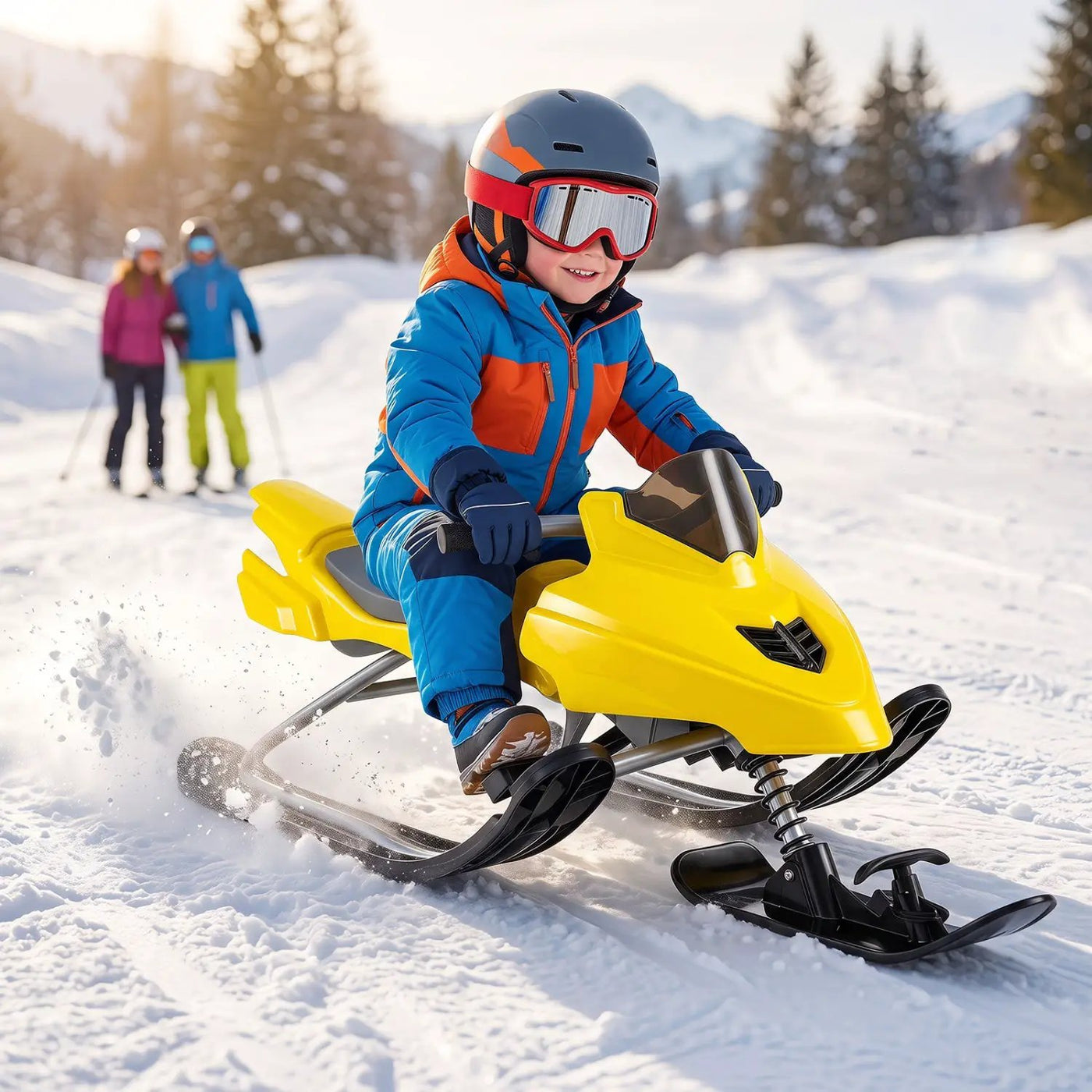 Snow Racer Sled with Brakes and Steering Handle for Kids by DirectDeals