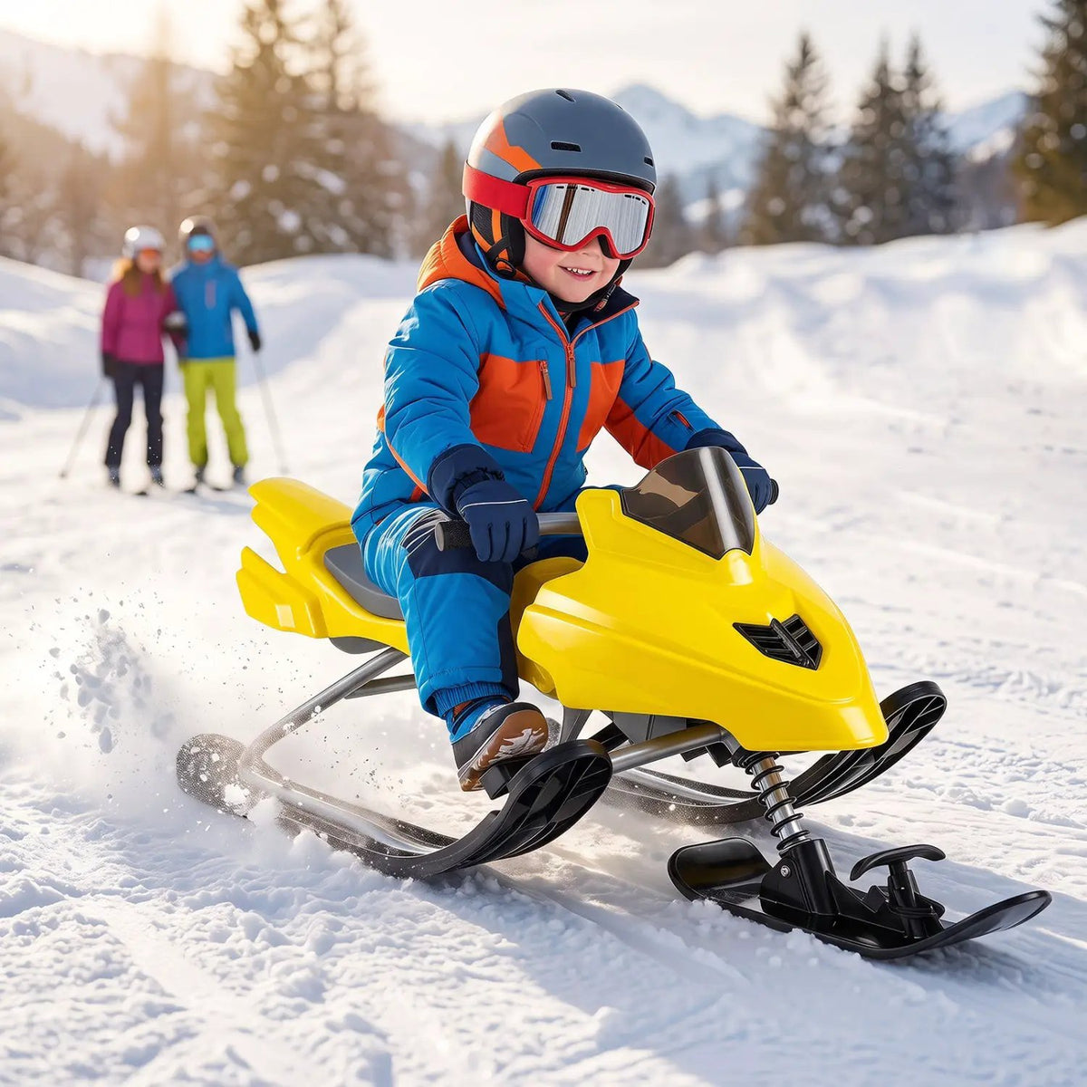 Snow Racer Sled with Brakes and Steering Handle for Kids by DirectDeals