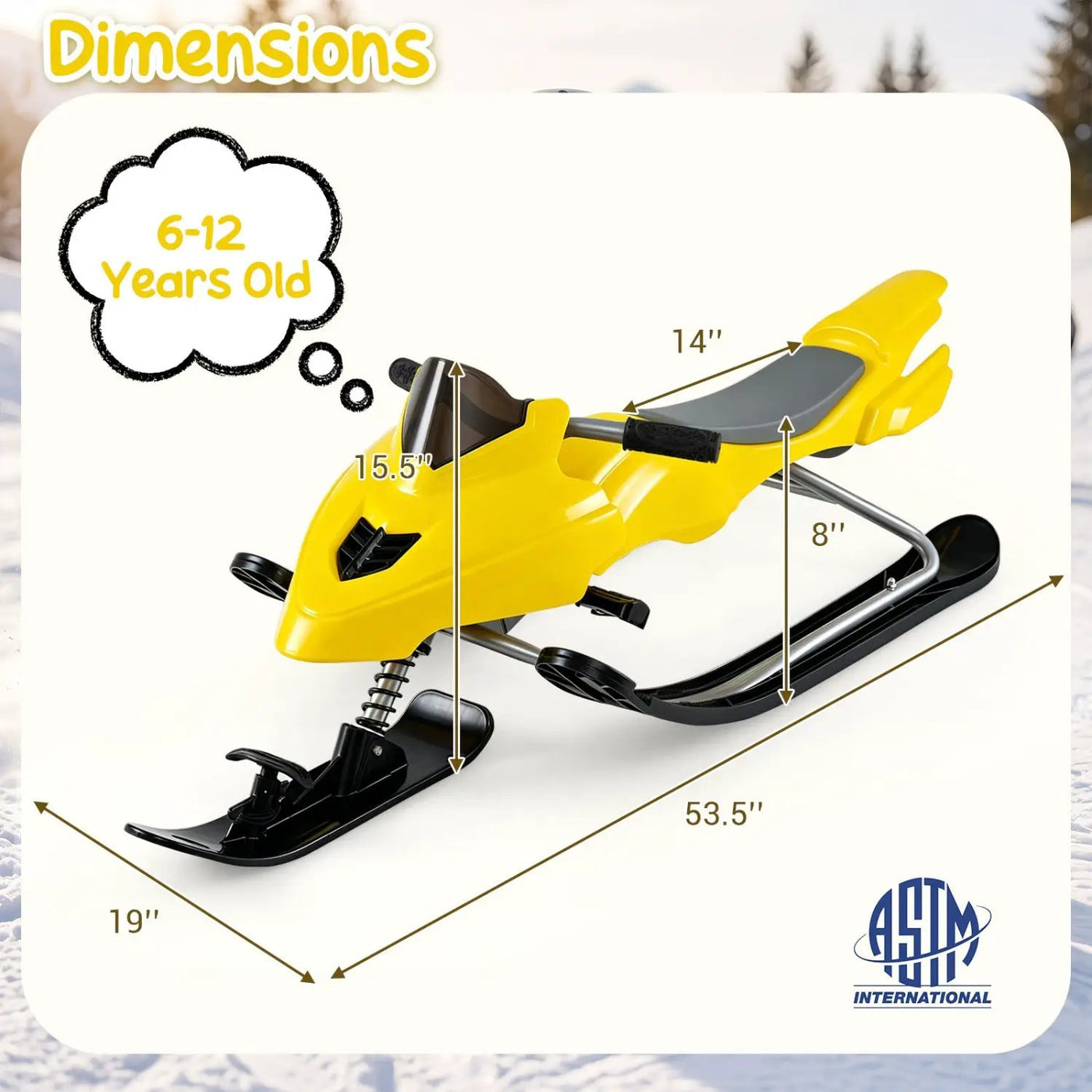 Snow Racer Sled with Brakes and Steering Handle for Kids by DirectDeals