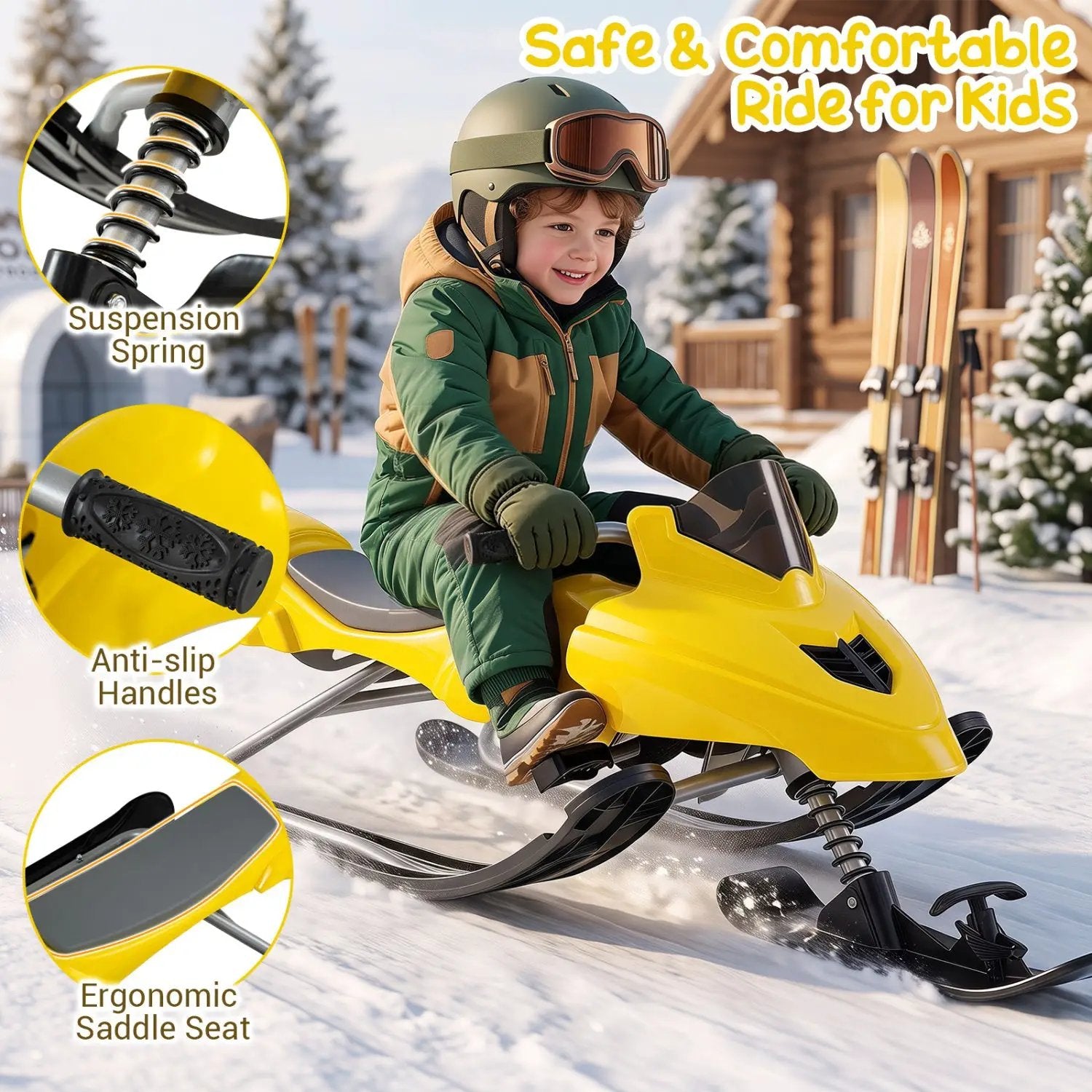 Snow Racer Sled with Brakes and Steering Handle for Kids by DirectDeals