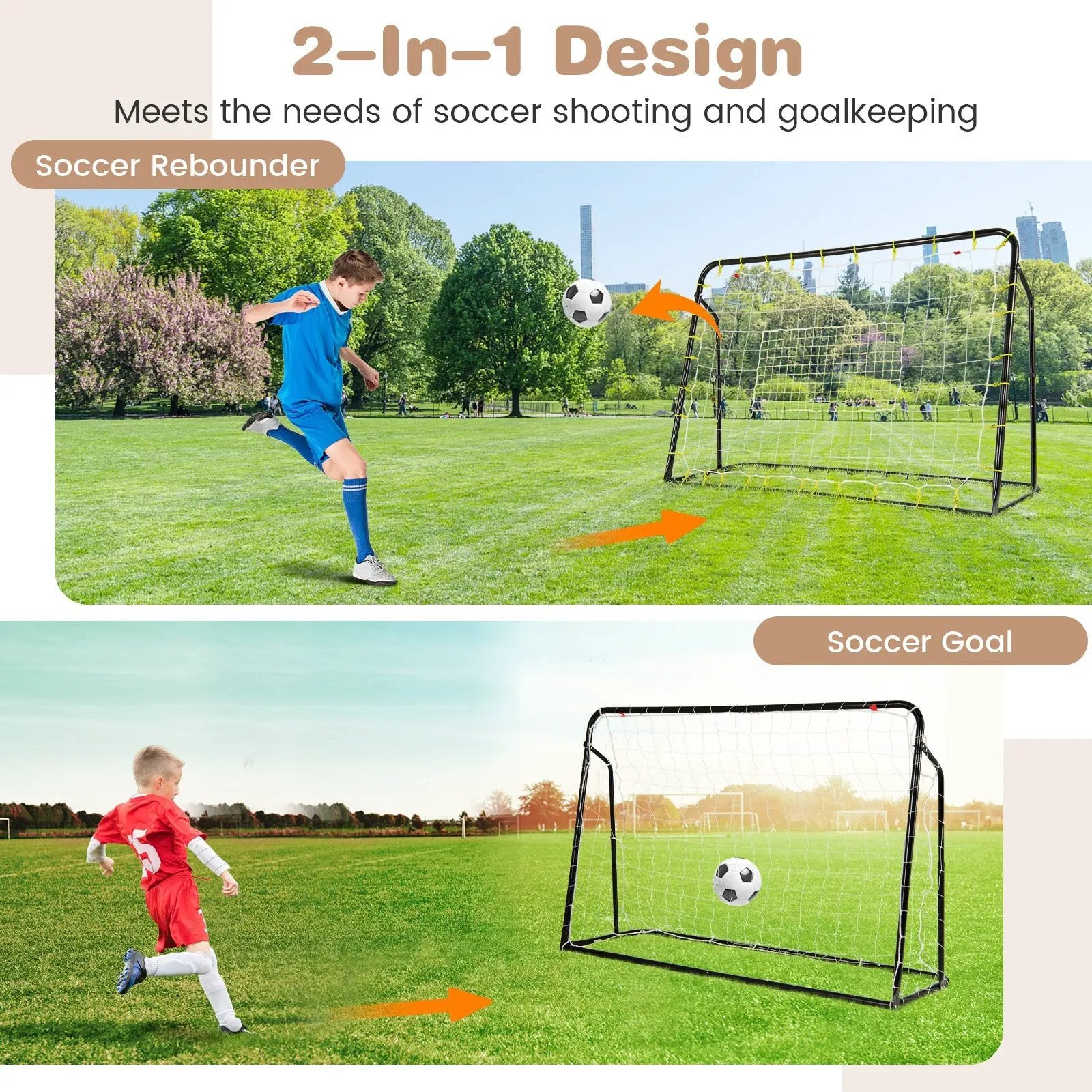 2-in-1 Kids Soccer Rebounder and Soccer Goal with Adjustable Height by DirectDeals