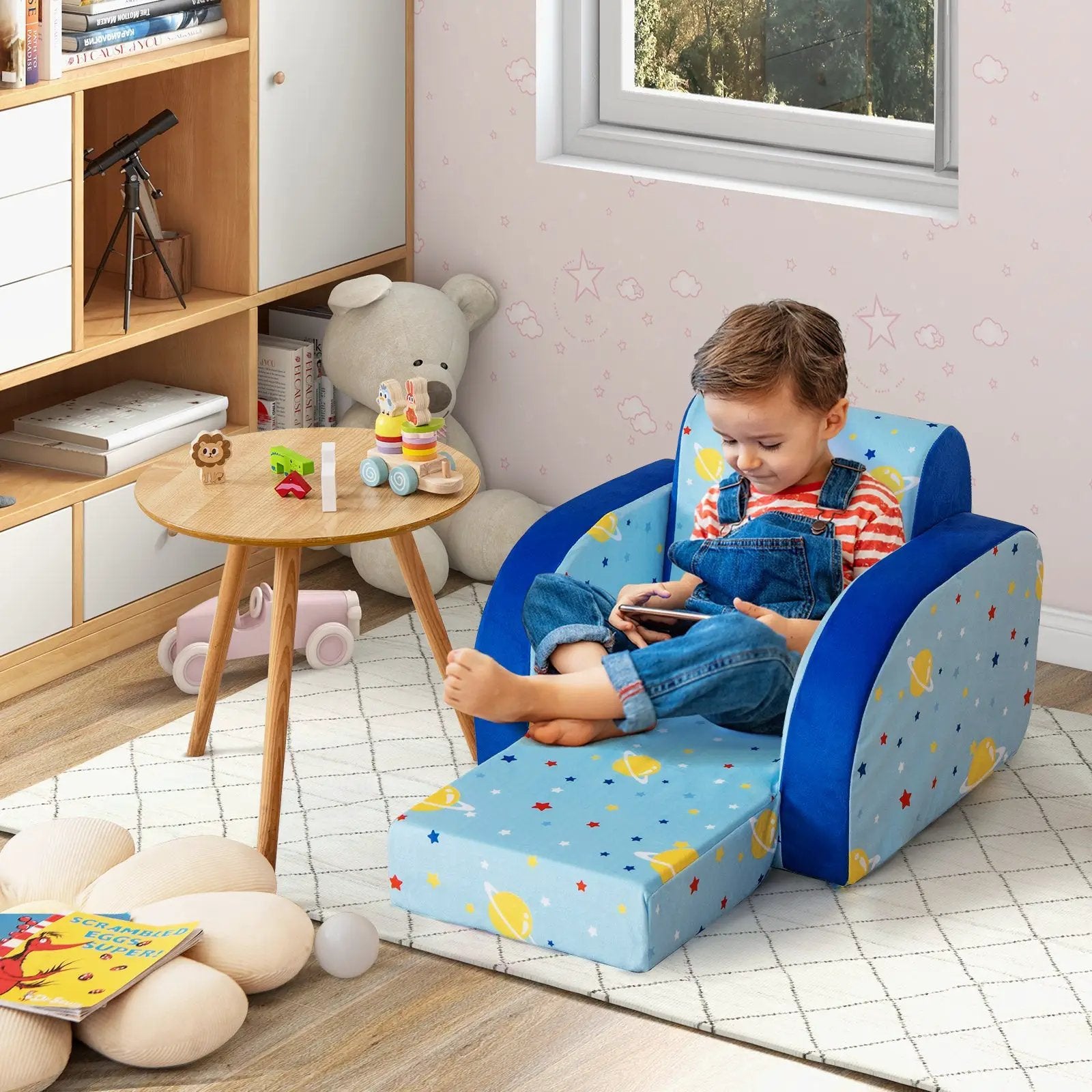3 in 1 Convertible Flip Open Kids Sofa for Nap Play Sleep by DirectDeals