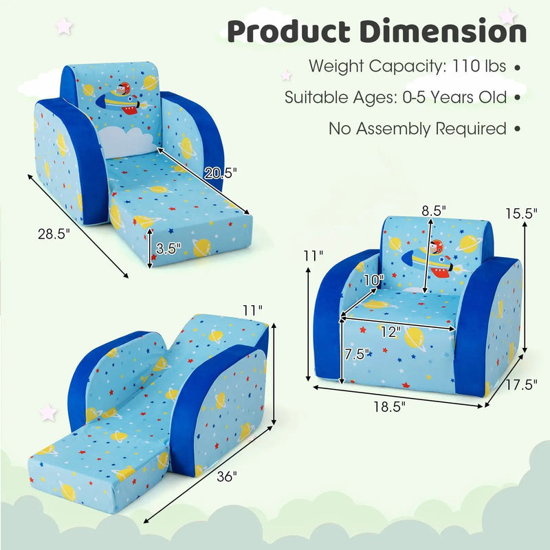 3 in 1 Convertible Flip Open Kids Sofa for Nap Play Sleep by DirectDeals