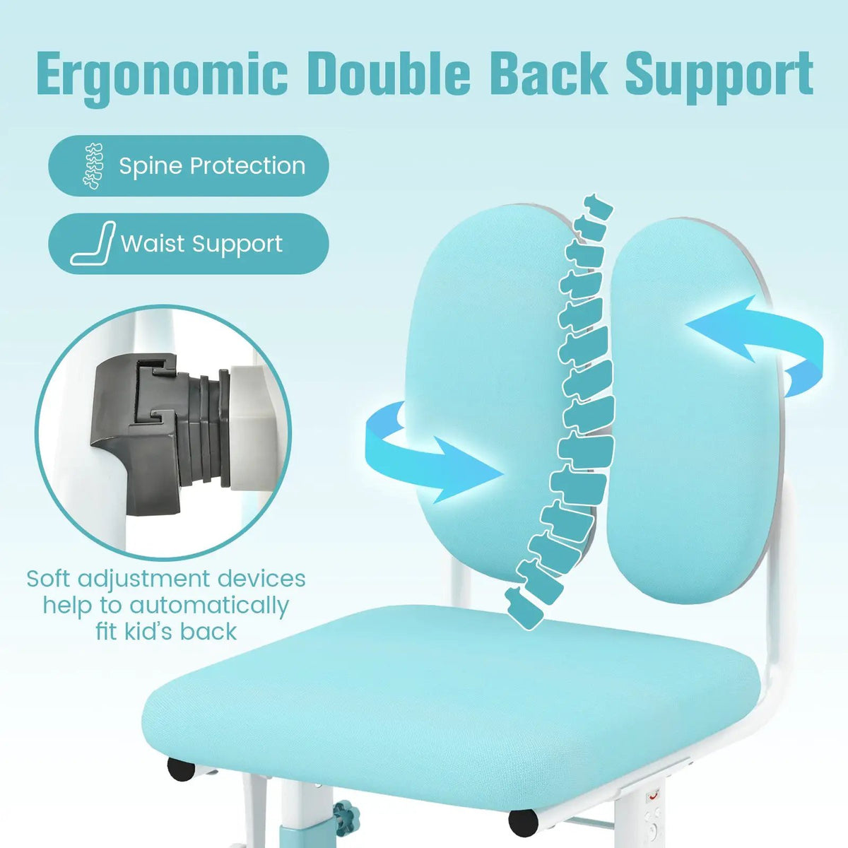 Ergonomic Height-adjustable Kids Study Chair with Double Back Support, photo 12 of 16