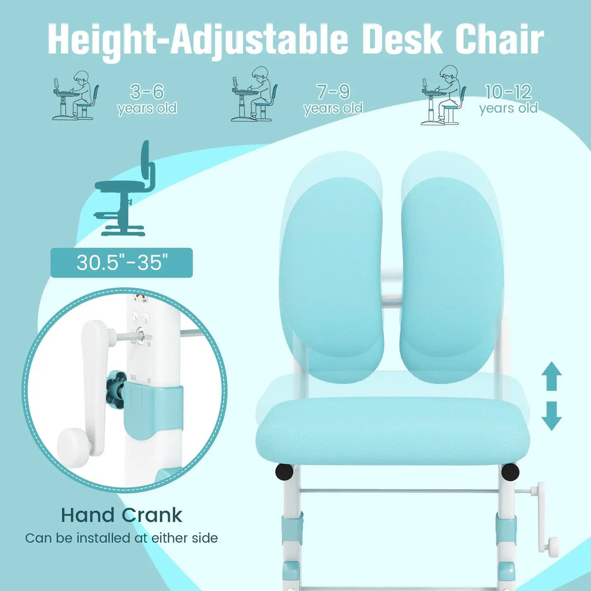 Ergonomic Height-adjustable Kids Study Chair with Double Back Support, photo 14 of 16