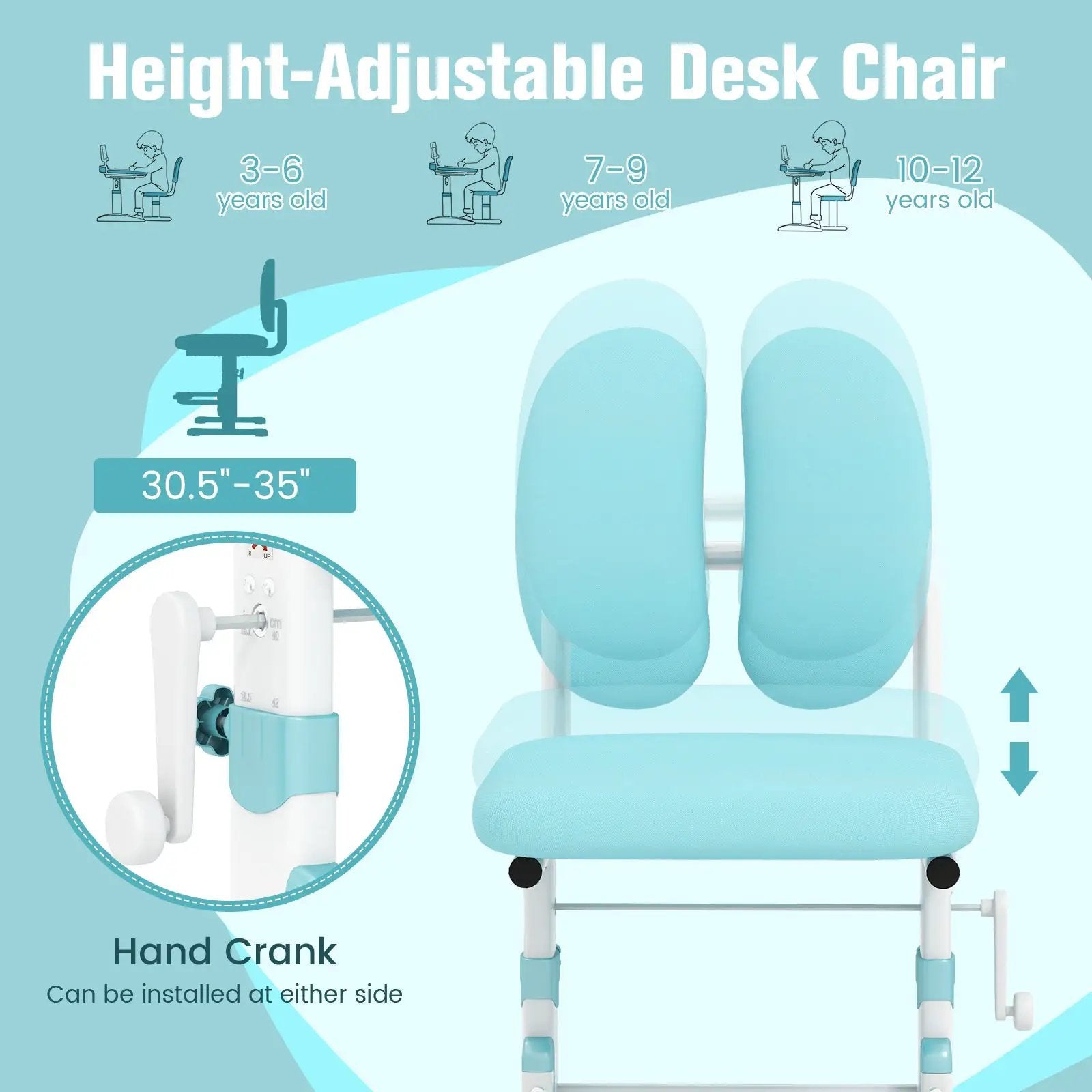 Ergonomic Height-adjustable Kids Study Chair with Double Back Support by DirectDeals