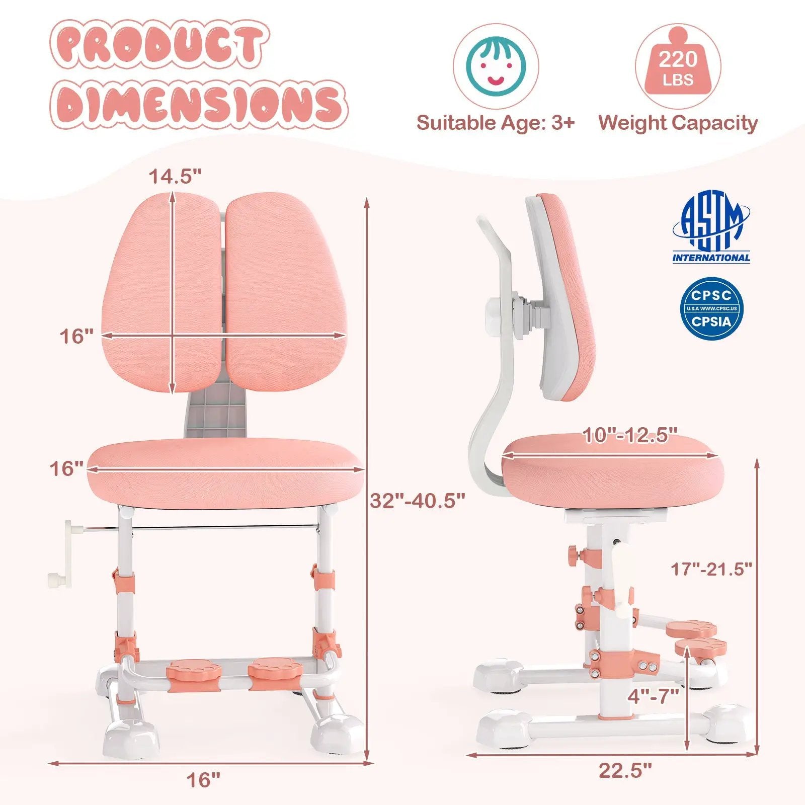 Kids Study Chair with Adjustable Double Backrest and Footrest by DirectDeals