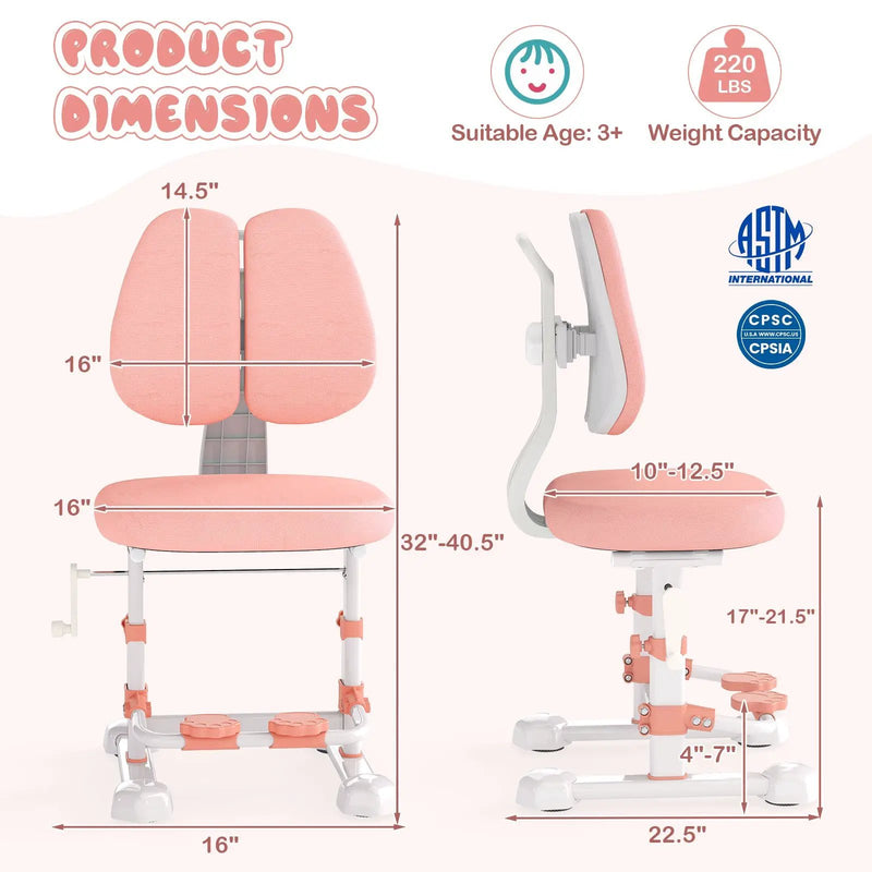 Kids Study Chair with Adjustable Double Backrest and Footrest by DirectDeals