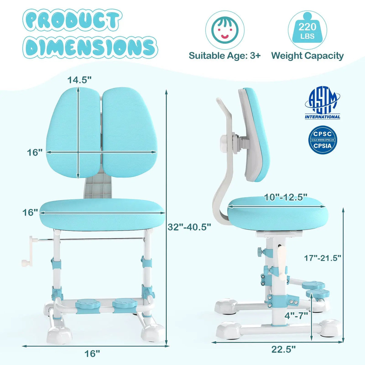 Kids Study Chair with Adjustable Double Backrest and Footrest, photo 13 of 24