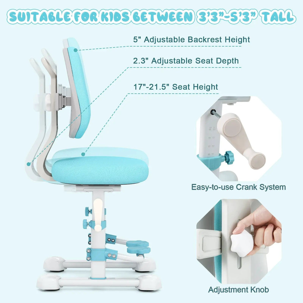 Kids Study Chair with Adjustable Double Backrest and Footrest, photo 21 of 24