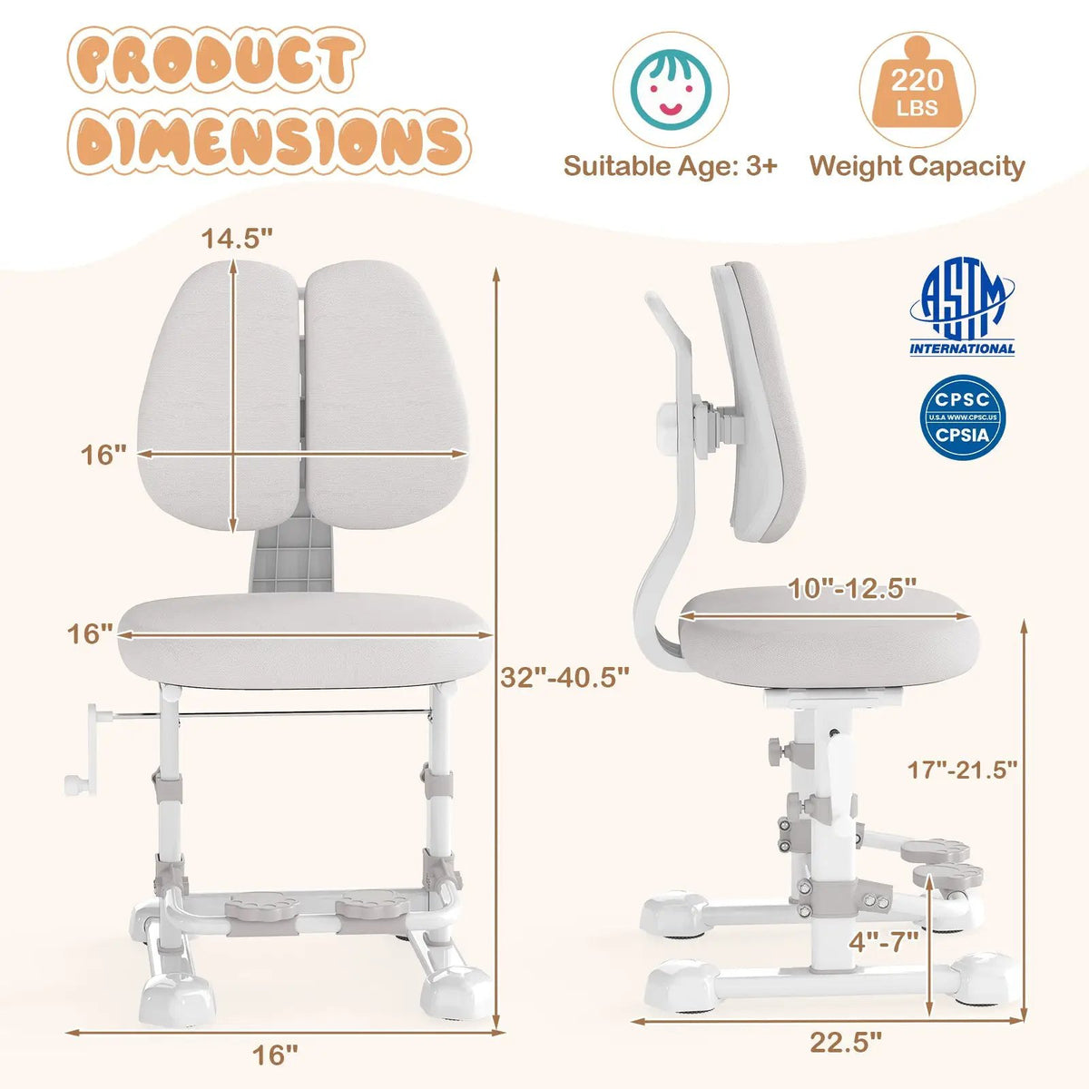 Kids Study Chair with Adjustable Double Backrest and Footrest, photo 15 of 24