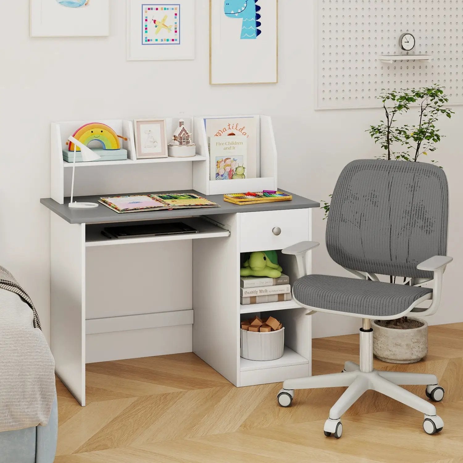 Kids Study Desk with Hutch, Drawer & Shelves by DirectDeals
