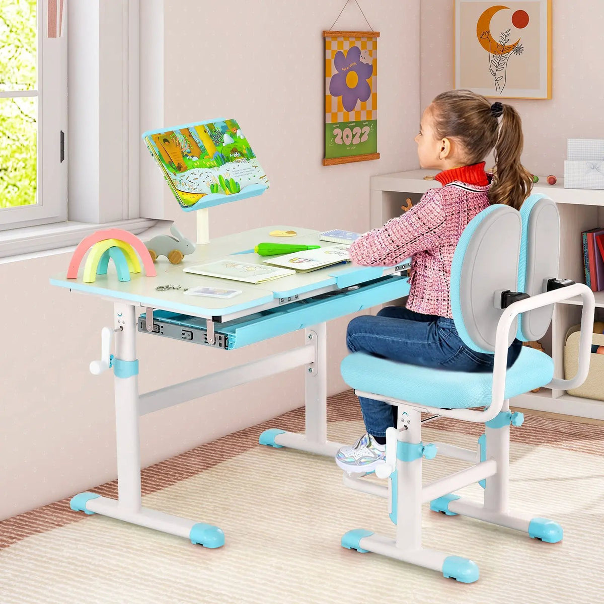 Height-Adjustable Kid's Study Desk and Chair Set, photo 2 of 9