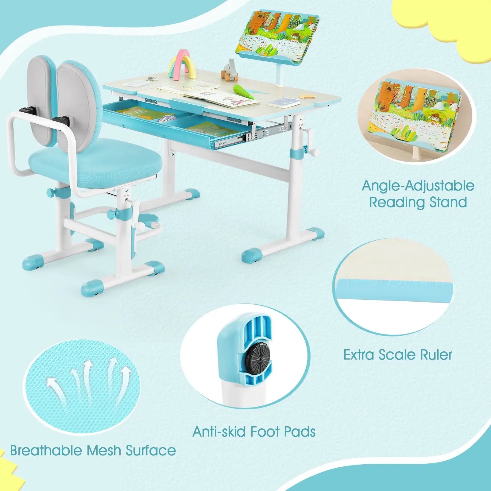 Height-Adjustable Kid's Study Desk and Chair Set by DirectDeals