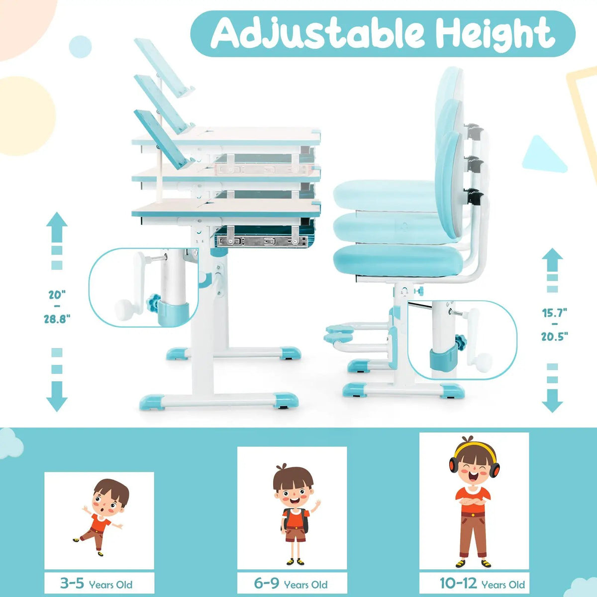 Height-Adjustable Kid's Study Desk and Chair Set, photo 6 of 9