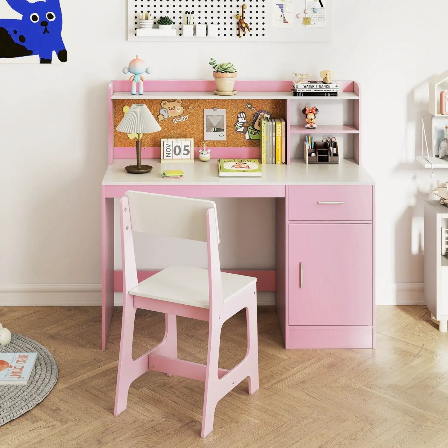 Kids Study Desk and Chair Set with Storage and Bulletin Board by DirectDeals