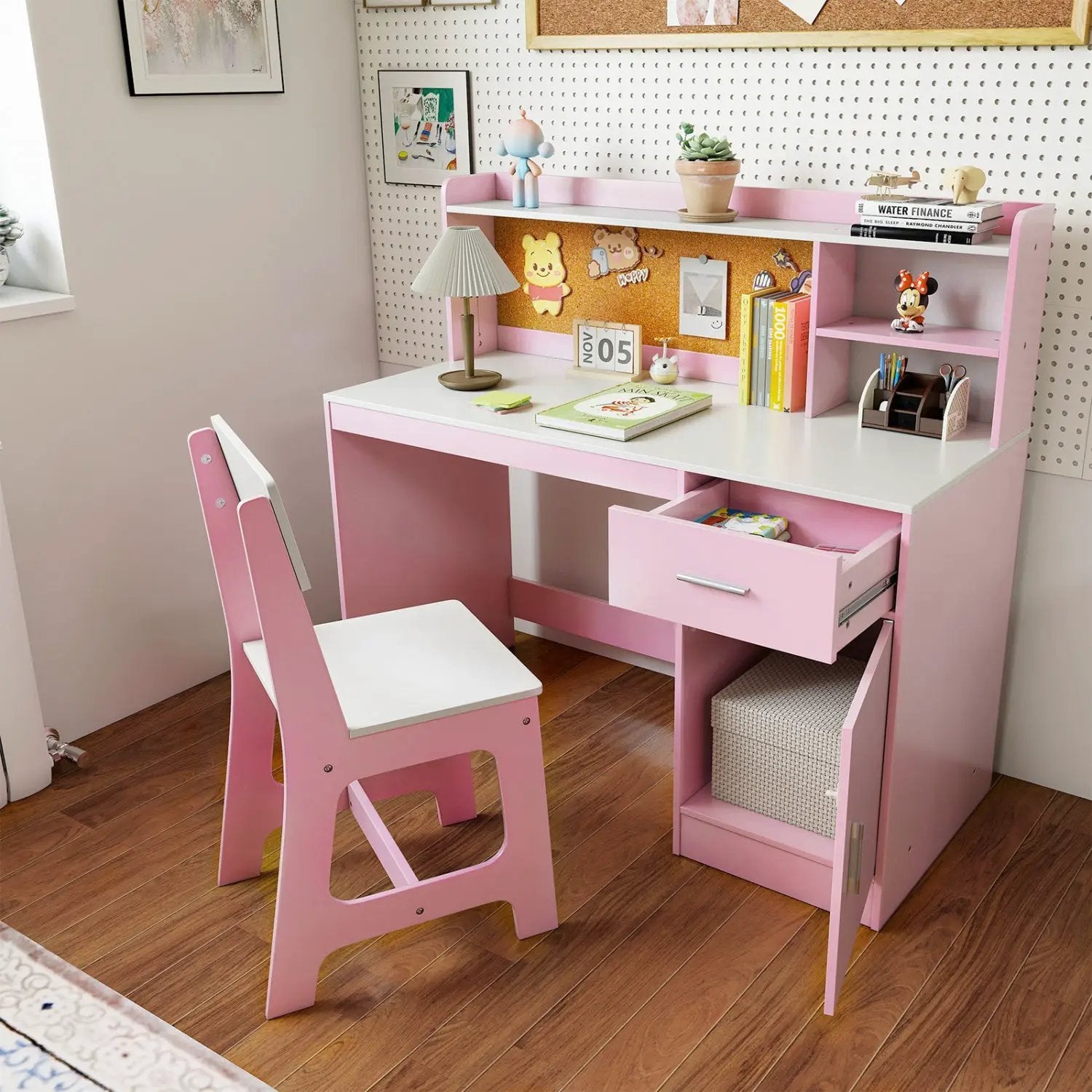Kids Study Desk and Chair Set with Storage and Bulletin Board by DirectDeals
