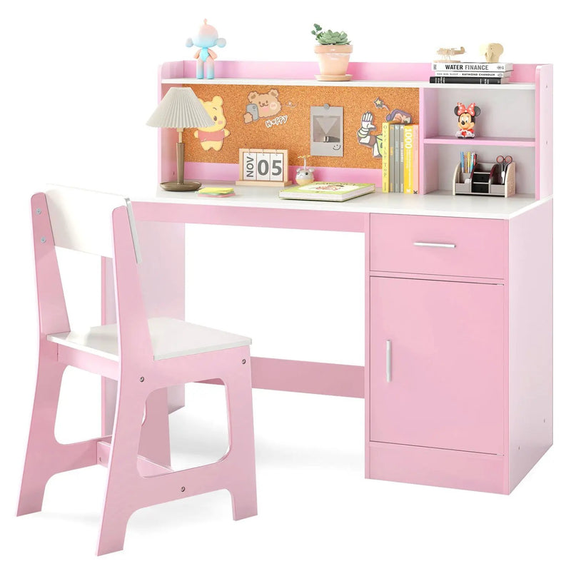 Kids Study Desk and Chair Set with Storage and Bulletin Board by DirectDeals